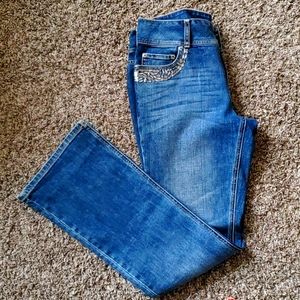 Rhinestone trim wide leg jeans